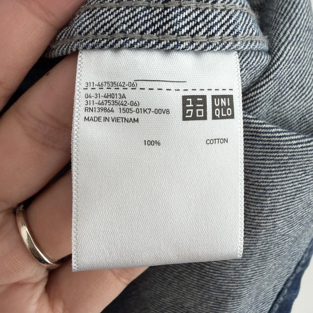 Uniqlo Jacket Mens Medium Blue Denim Chore Workwear Utility Unlined Pockets